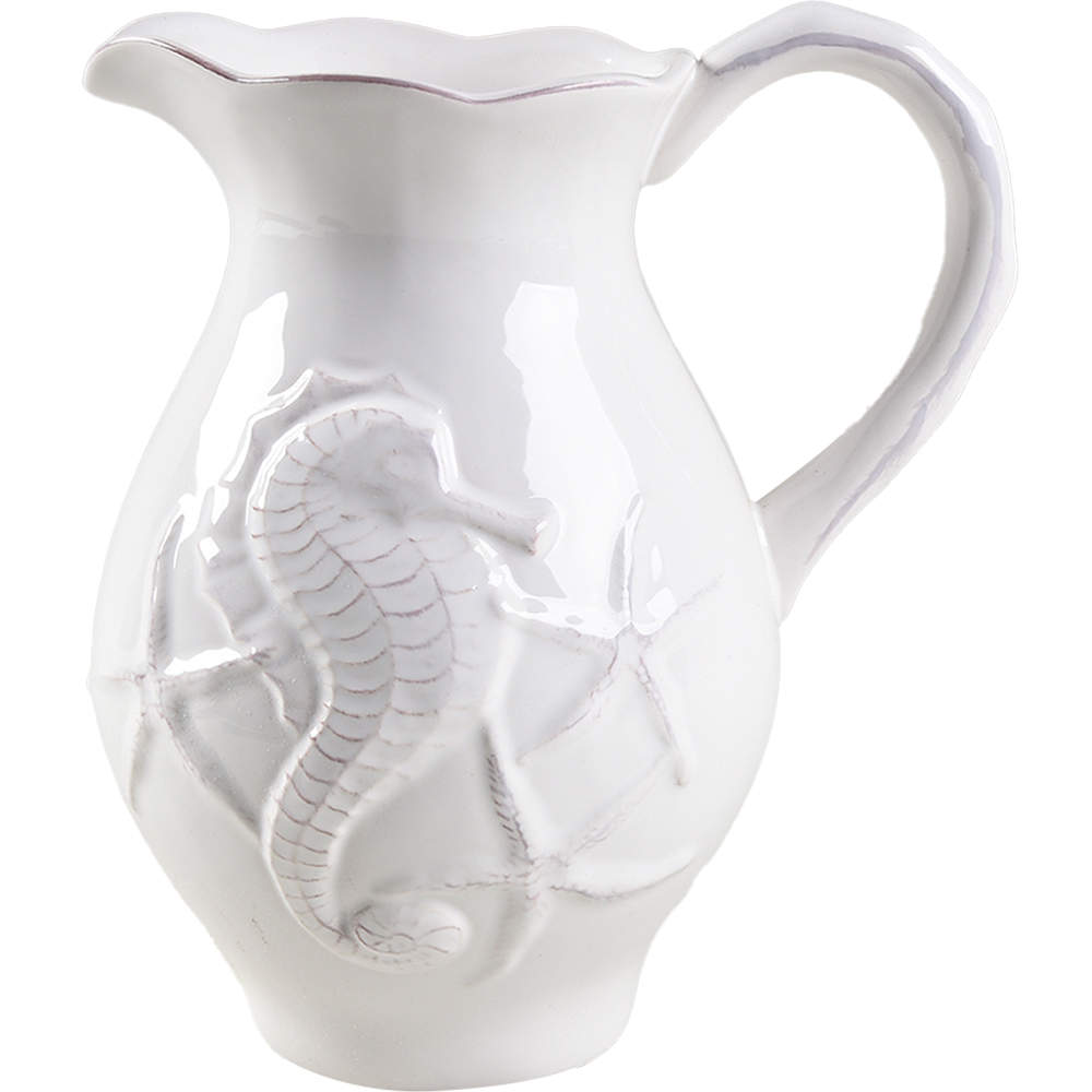 Seahorse and Seashell Menagerie White 48 Oz Pitcher by Blue Sky-1