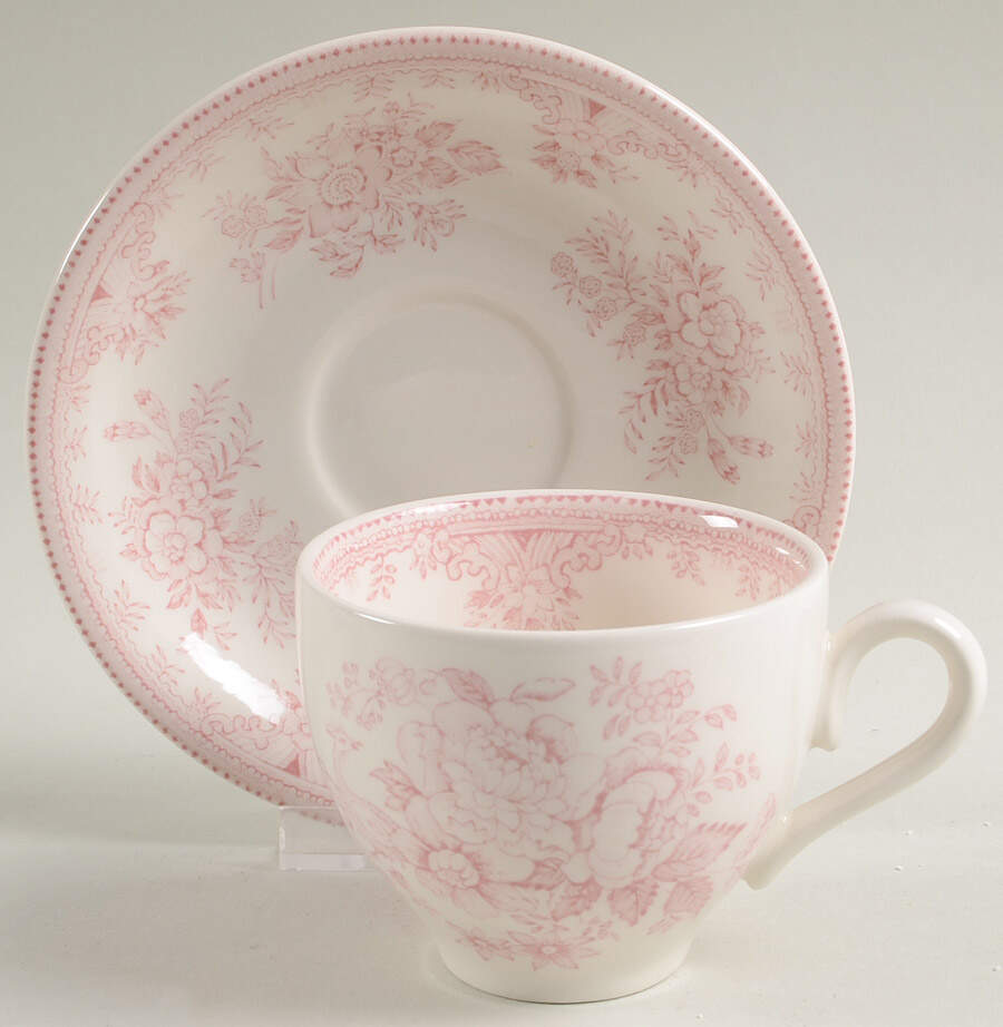 Asiatic Pheasants Pink Flat Cup & Saucer Set by Burgess & Leigh-1