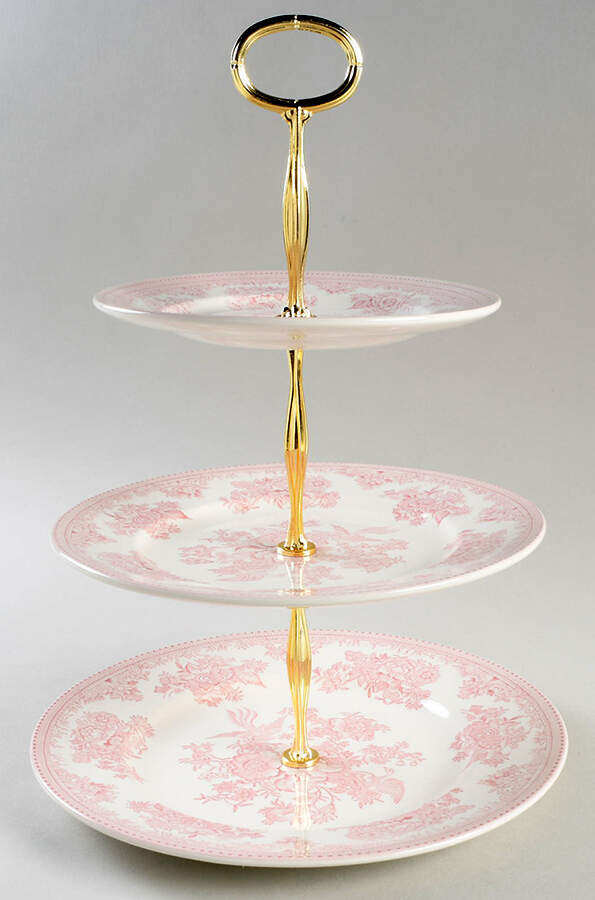 Asiatic Pheasants Pink 13 7/8"-14 1/4" 3-Tiered Serving Tray(DP,SP,BB) HC by Burgess & Leigh-1