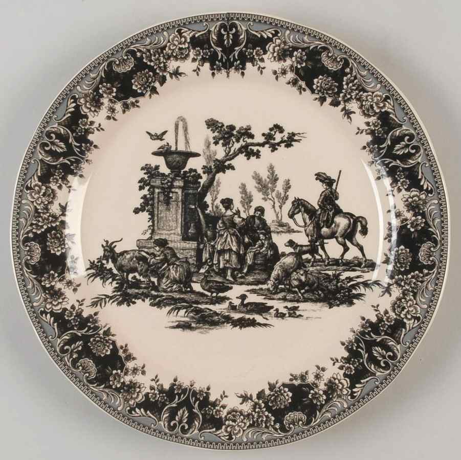 Black Toile Dinner Plate by Burton & Burton-1
