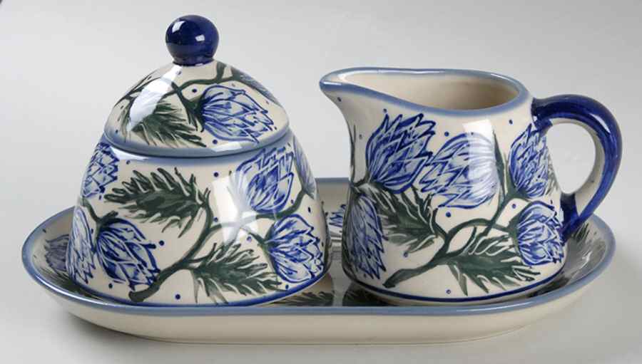 BOW34 Creamer & Sugar with Lid & Tray Set by BOLESLAWIEC-1