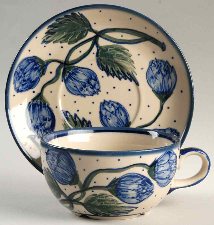 BOW34 Flat Cup & Saucer Set by BOLESLAWIEC-1