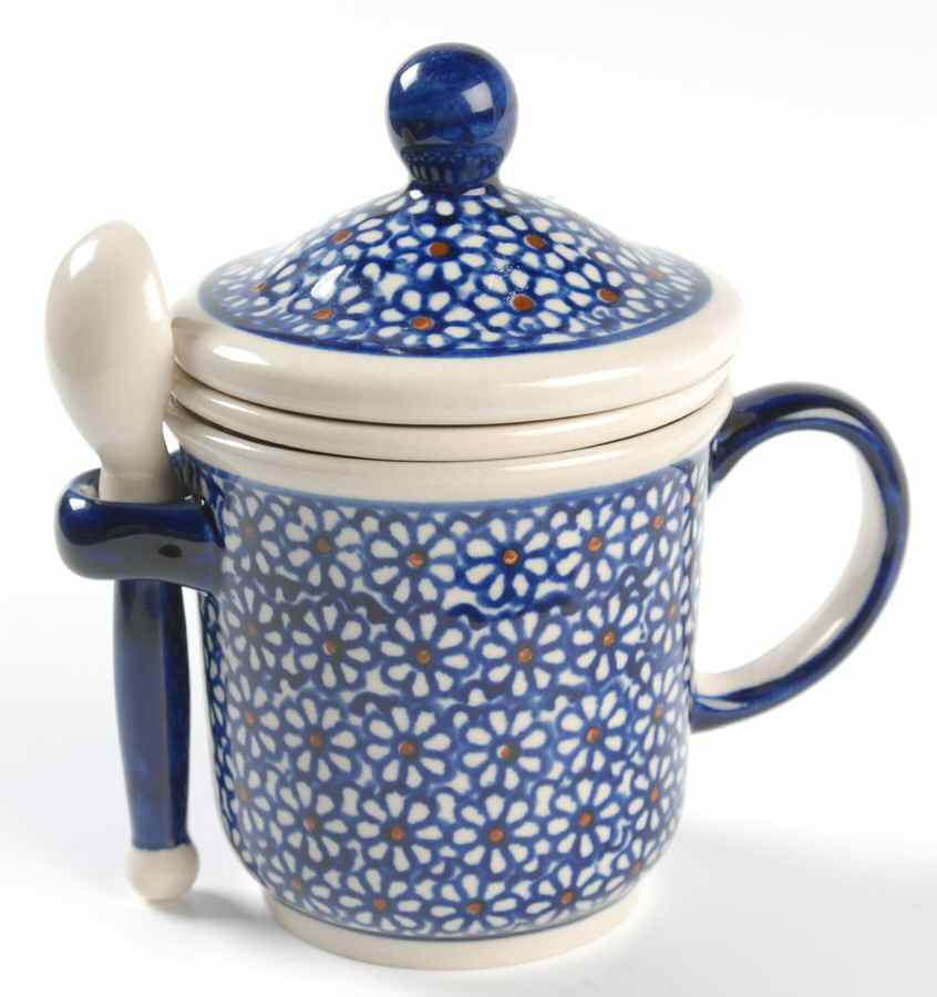BOW37 Mug & Lid w/Spoon & Tea Strainer Set by BOLESLAWIEC-1