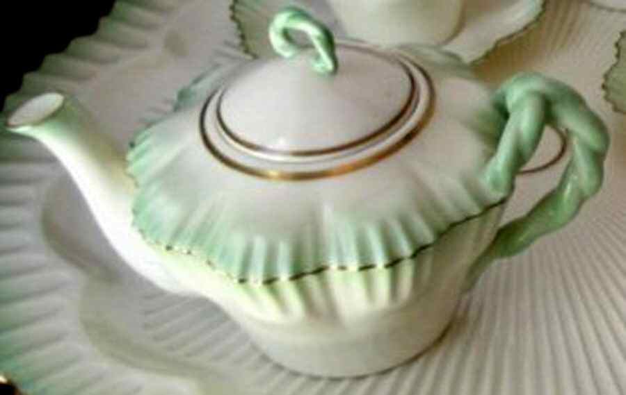 Hexagon-Green Teapot & Lid by Belleek Pottery (Ireland)-1
