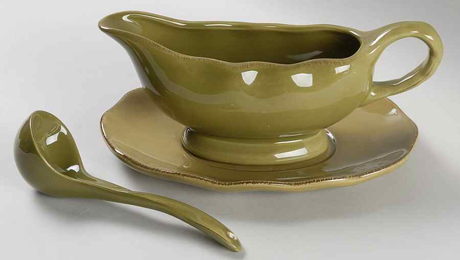 Harvest Green Saddle Gravy Boat & Underplate with Ladle by Better Homes and Gardens-1
