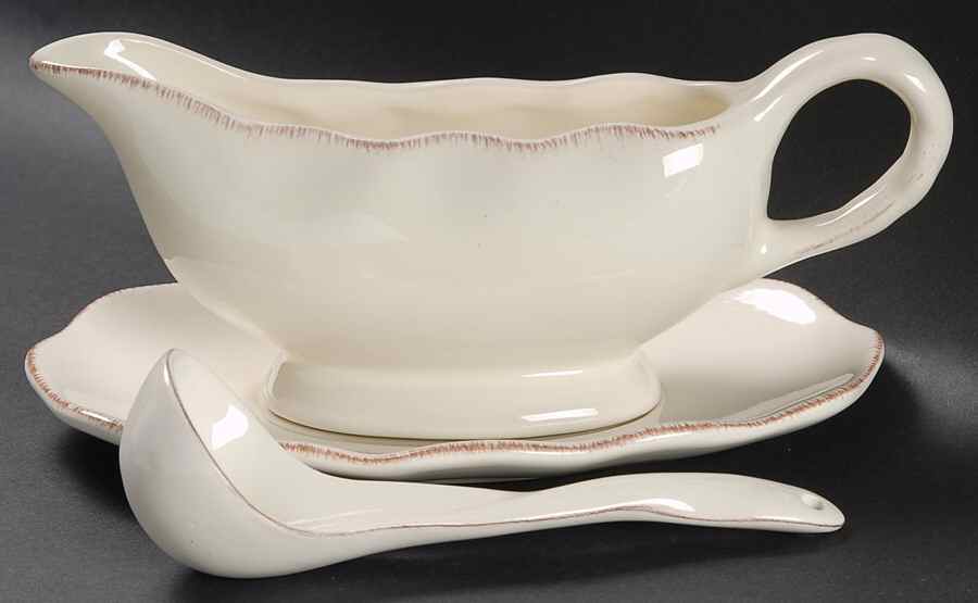 Harvest Cream Mist Gravy Boat & Underplate with Ladle by Better Homes and Gardens-1