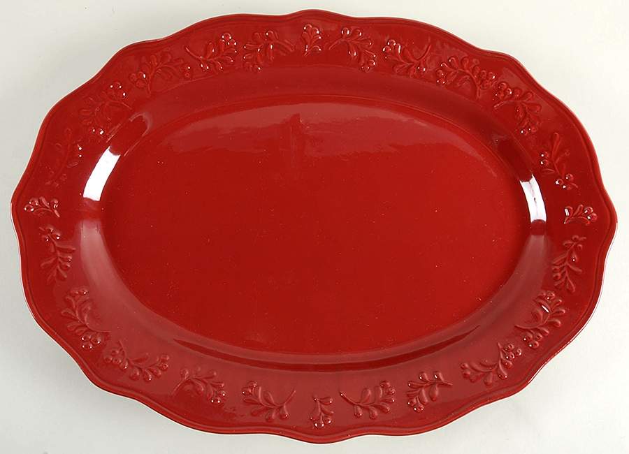 Embossed Christmas Mistletoe 20" Oval Serving Platter by Better Homes and Gardens-1