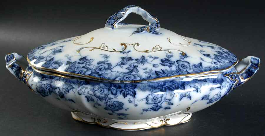 Vermont (Grayish Blue) Oval Covered Vegetable by Burgess & Leigh-1