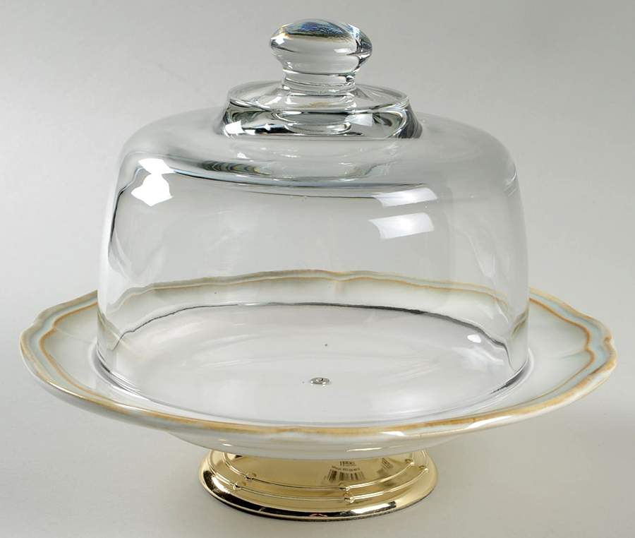 Simply Fluted Dillweed 6 1/2"-7 1/2" Footed Cheese Plate w/ Glass Dome HC by Better Homes and Gardens-1