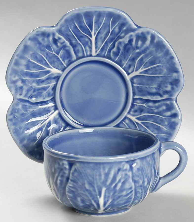 Cabbage Sapphire Blue Flat Cup & Saucer Set by Bordallo Pinheiro-1