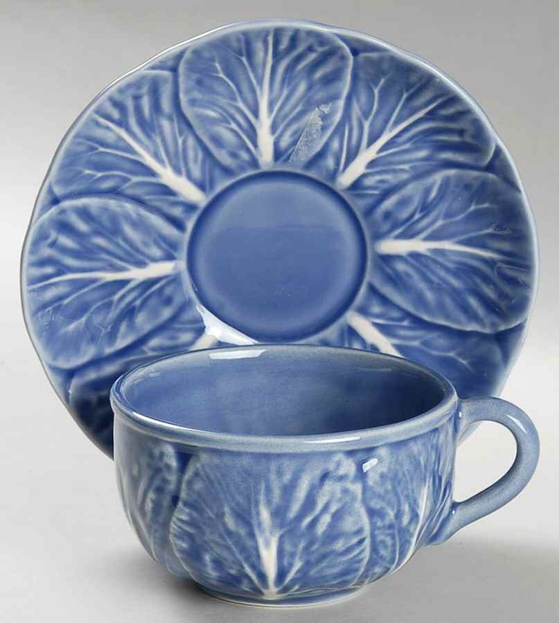 Cabbage Sapphire Blue Flat Cup & Saucer Set by Bordallo Pinheiro-1