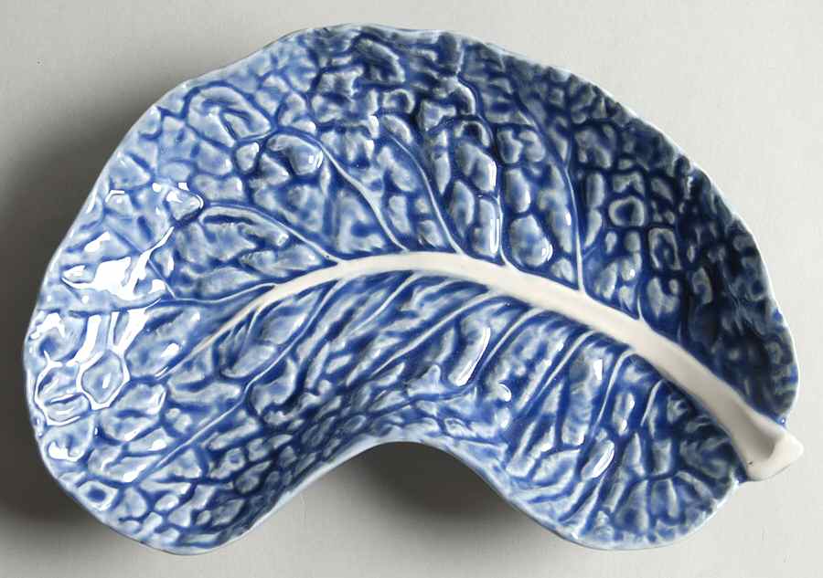 Cabbage Sapphire Blue Crescent Salad Plate by Bordallo Pinheiro-1