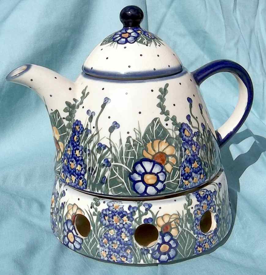 Wildflower Teapot & Warmer Stand by BOLESLAWIEC-1