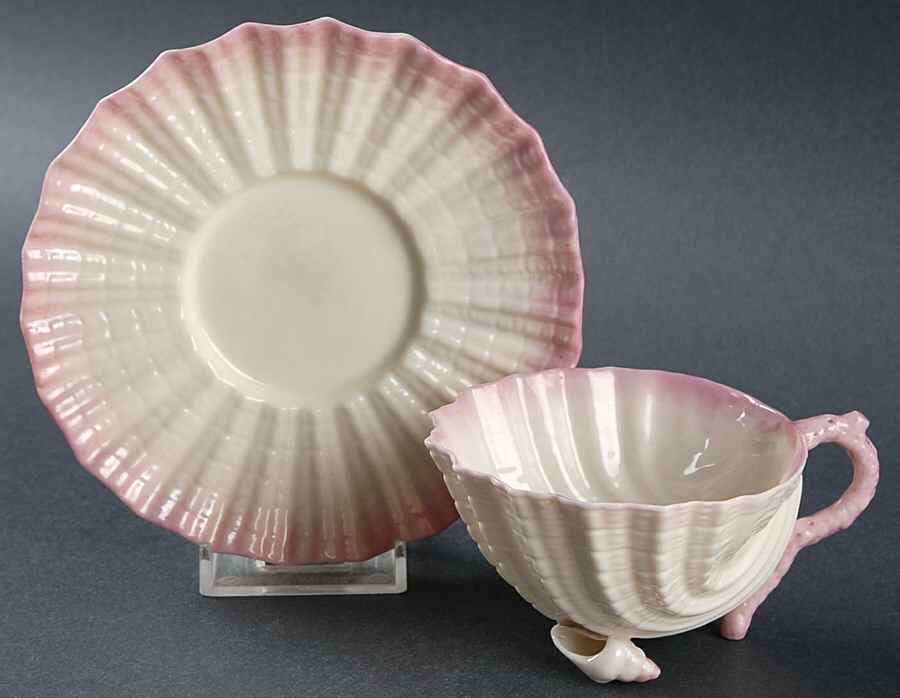 Neptune Pink (No Trim) Footed Cup & Saucer Set by Belleek Pottery (Ireland)-1