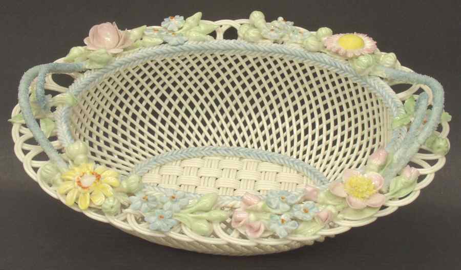 Basketware Oval Basket by Belleek Pottery (Ireland)-1