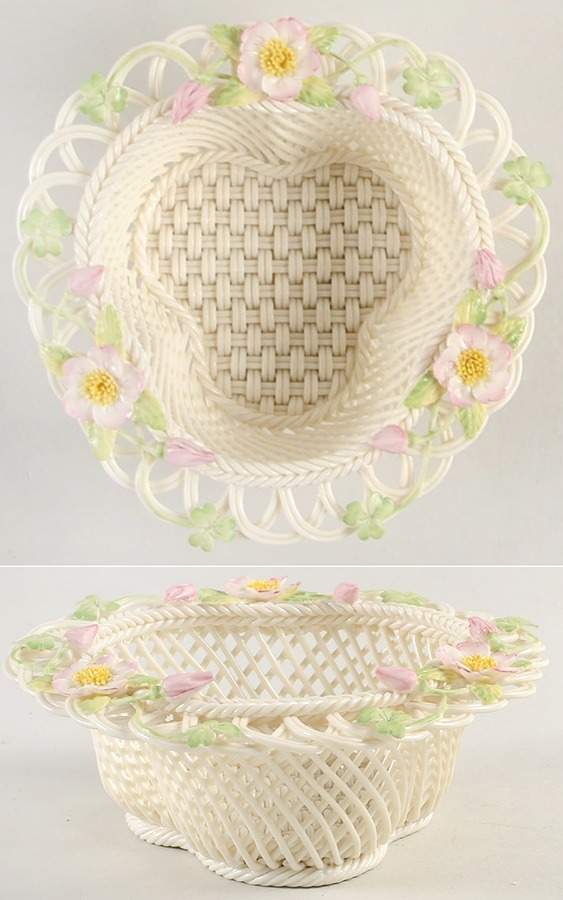 Wild Irish Rose Pierced Basket by Belleek Pottery (Ireland)-1