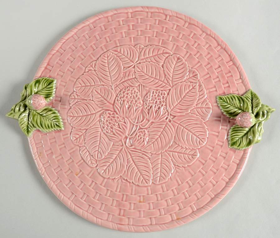 Strawberry Service Pink Handled Cake Plate by Bordallo Pinheiro-1
