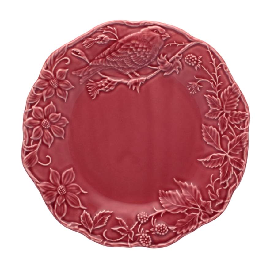 Artichoke and Bird Dark Pink Large Dinner Plate by Bordallo Pinheiro-1