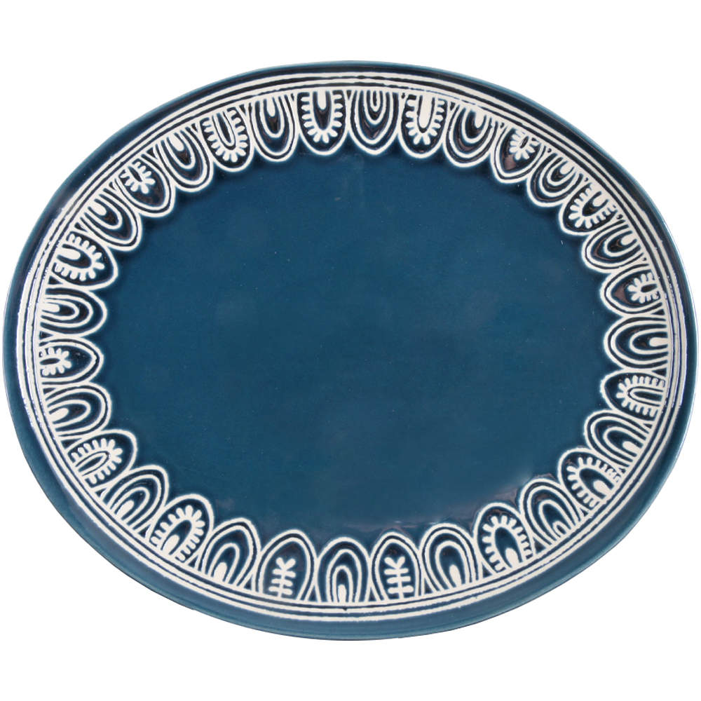 Medallion Teal 13" Oval Serving Platter by Better Homes and Gardens-1