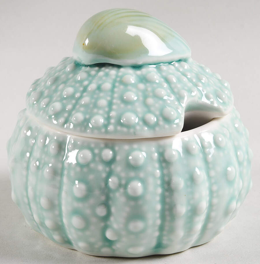 Turquoise Urchin Sugar Bowl & Lid by Blue Sky-1
