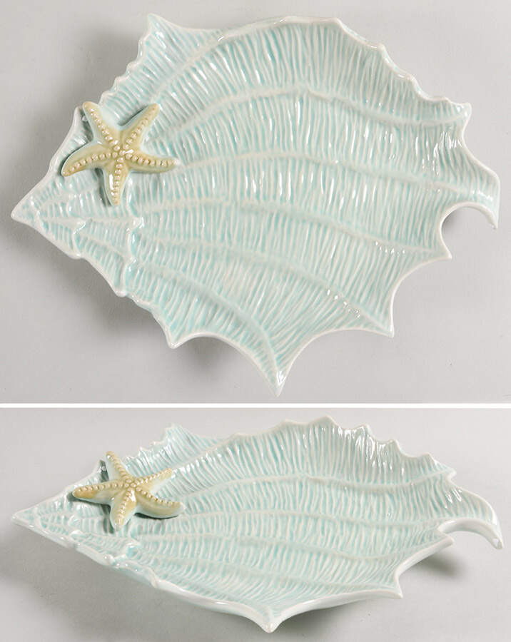 Seawave Turquoise Blue 12" Shell Shaped Dish by Blue Sky-1