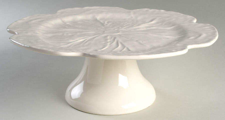 Cabbage Beige (Branco) 12" Diameter Pedestal Cake Stand by Bordallo Pinheiro-1