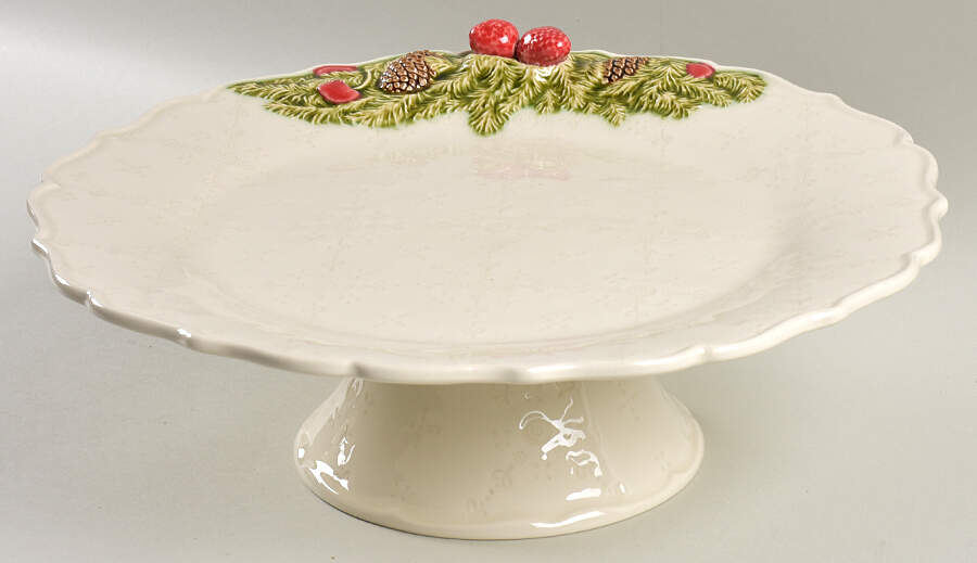 Christmas Garland 13" Diameter Pedestal Cake Stand by Bordallo Pinheiro-1