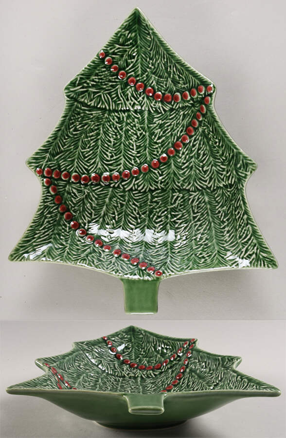 Christmas Garland Large Tree Shaped Bowl by Bordallo Pinheiro-1