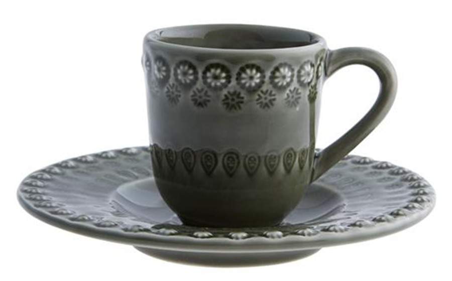 Fantasia (Fantasy) Green Olive Tree Flat Demitasse Cup & Saucer Set by Bordallo Pinheiro-1