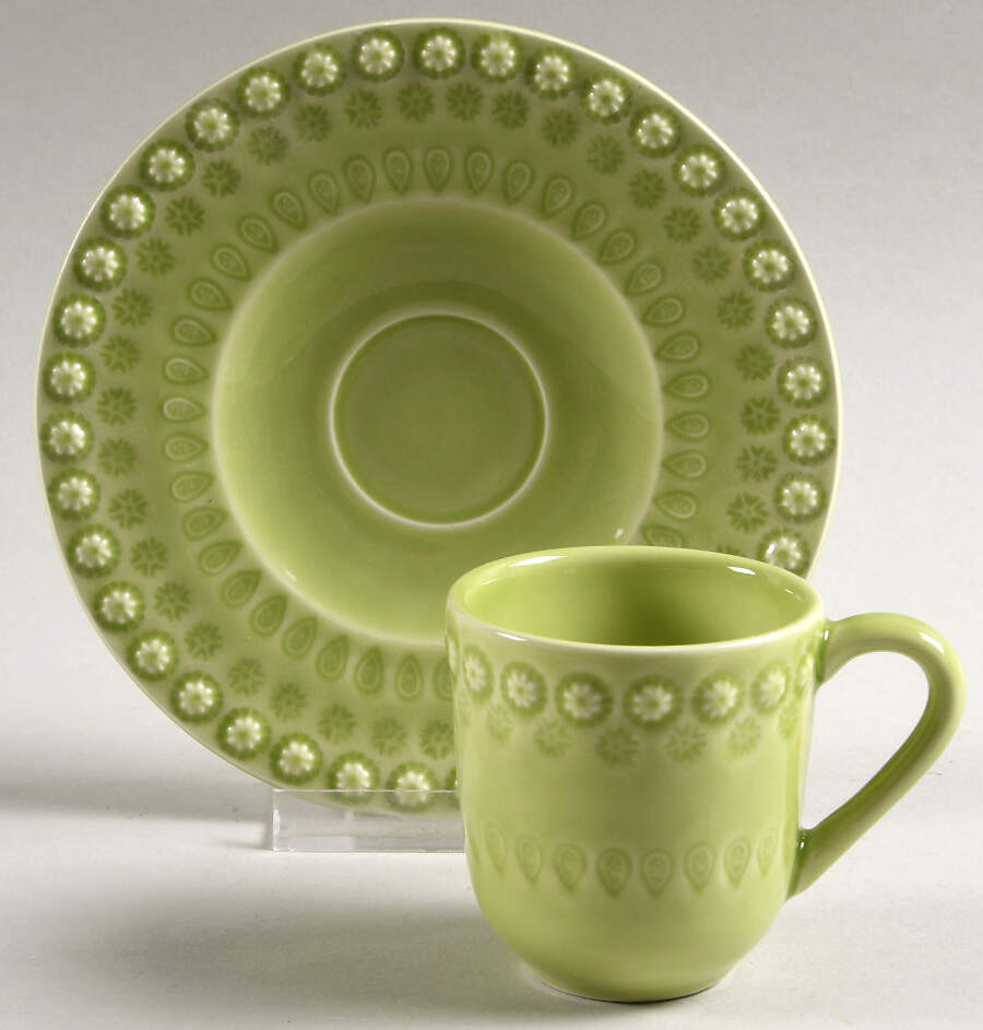 Fantasia (Fantasy) Bright Green Flat Cup & Saucer Set by Bordallo Pinheiro-1