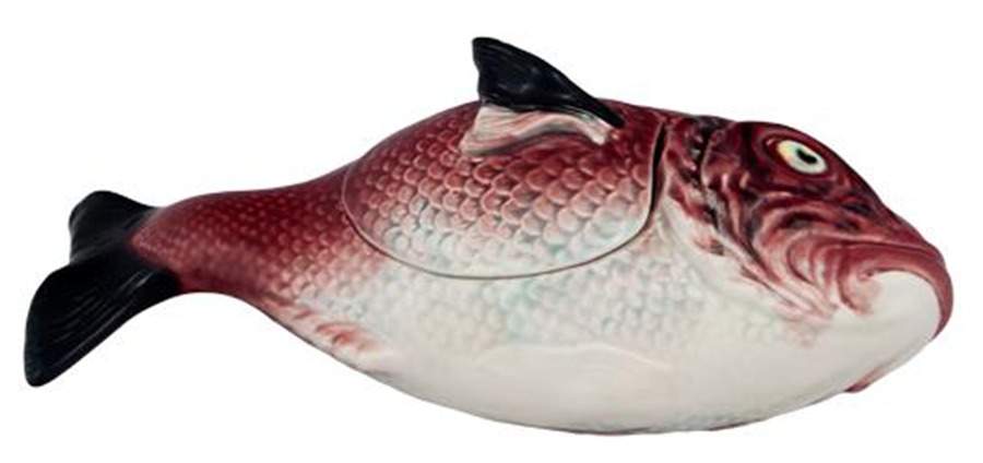 Fish Red Sauce Boat & Lid by Bordallo Pinheiro-1