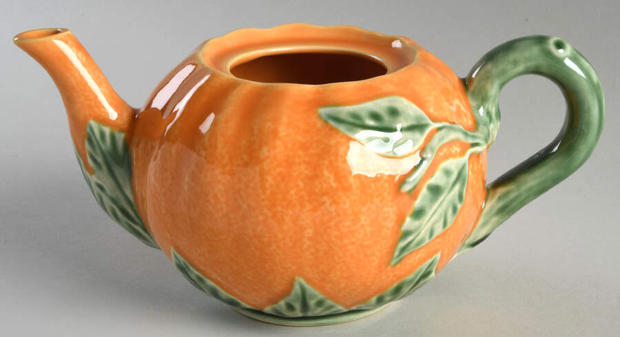 Orange Teapot No Lid by Bordallo Pinheiro-1
