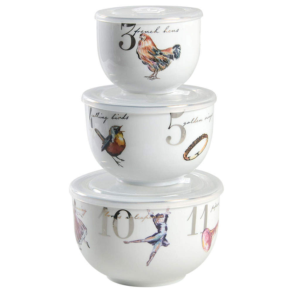 12 Days of Christmas (3 Piece) Nesting Bowl Set w/Plastic Lid(4",5,"6") by Better Homes and Gardens-1