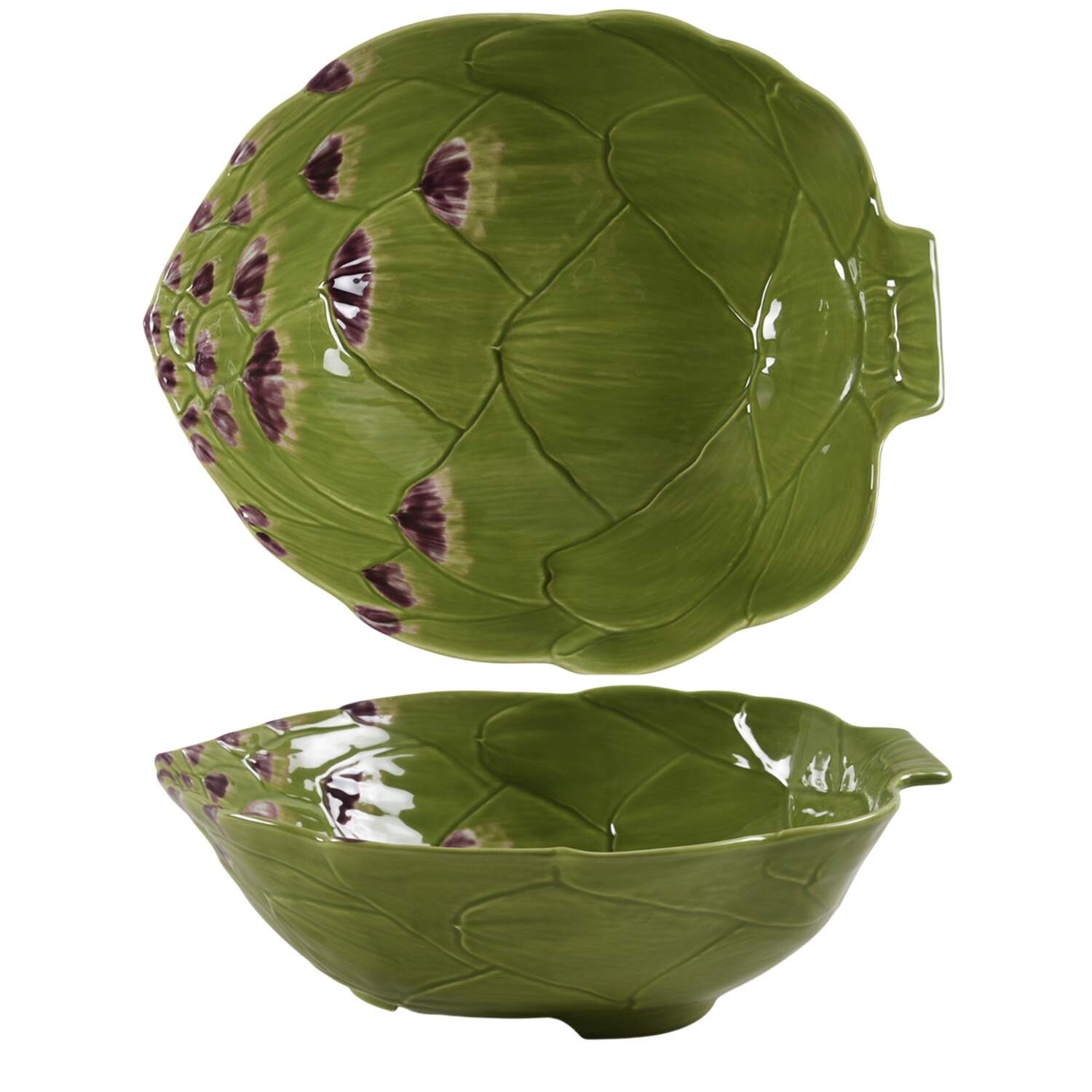 Artichoke Green and Purple 11" Large Salad Serving Bowl by Bordallo Pinheiro-1