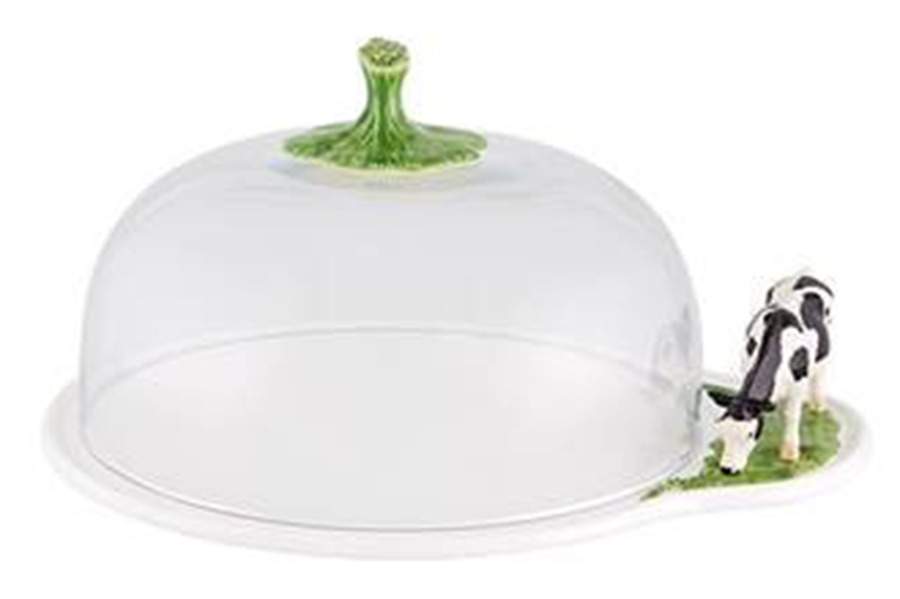 Meadow Cheese Dish W/Glass Dome by Bordallo Pinheiro-1