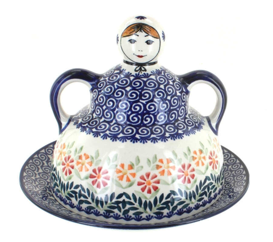 Garden Bouquet Cheese Lady W/Lid (Round) by BOLESLAWIEC-1