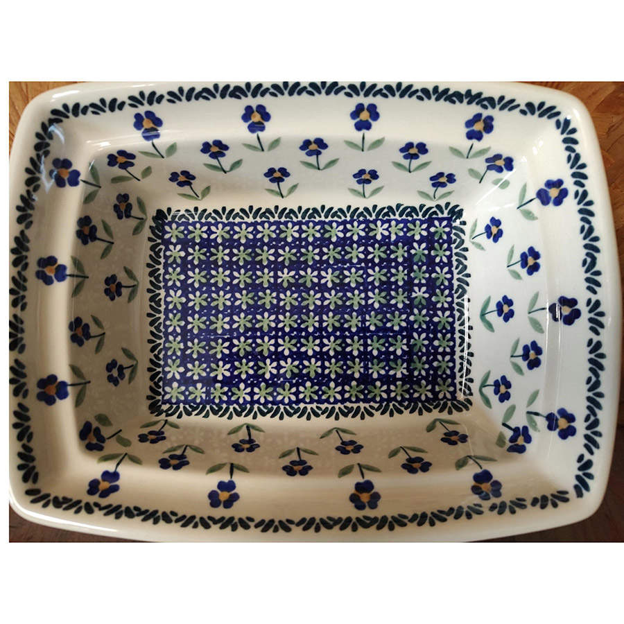 Blue Daisy 10" Rectangular Baker by BOLESLAWIEC-1
