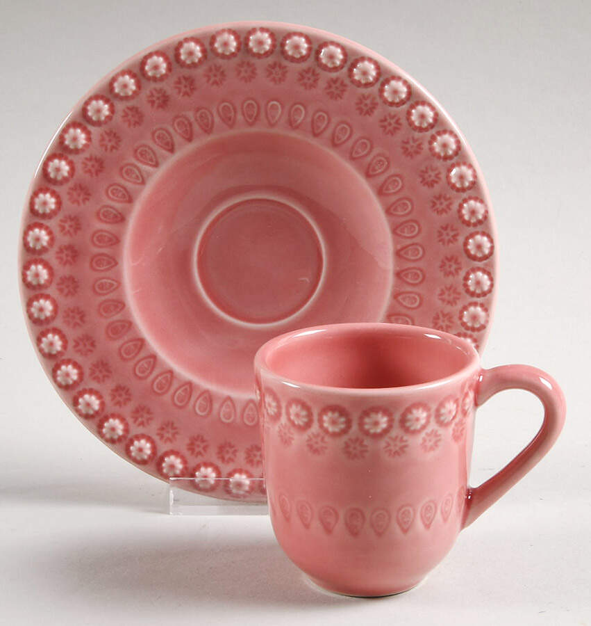 Fantasia (Fantasy) Pink Flat Cup & Saucer Set by Bordallo Pinheiro-1