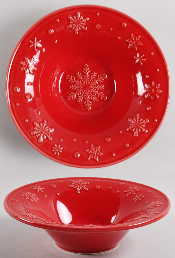 Snowflakes Red Rim Soup Bowl by Bordallo Pinheiro-1