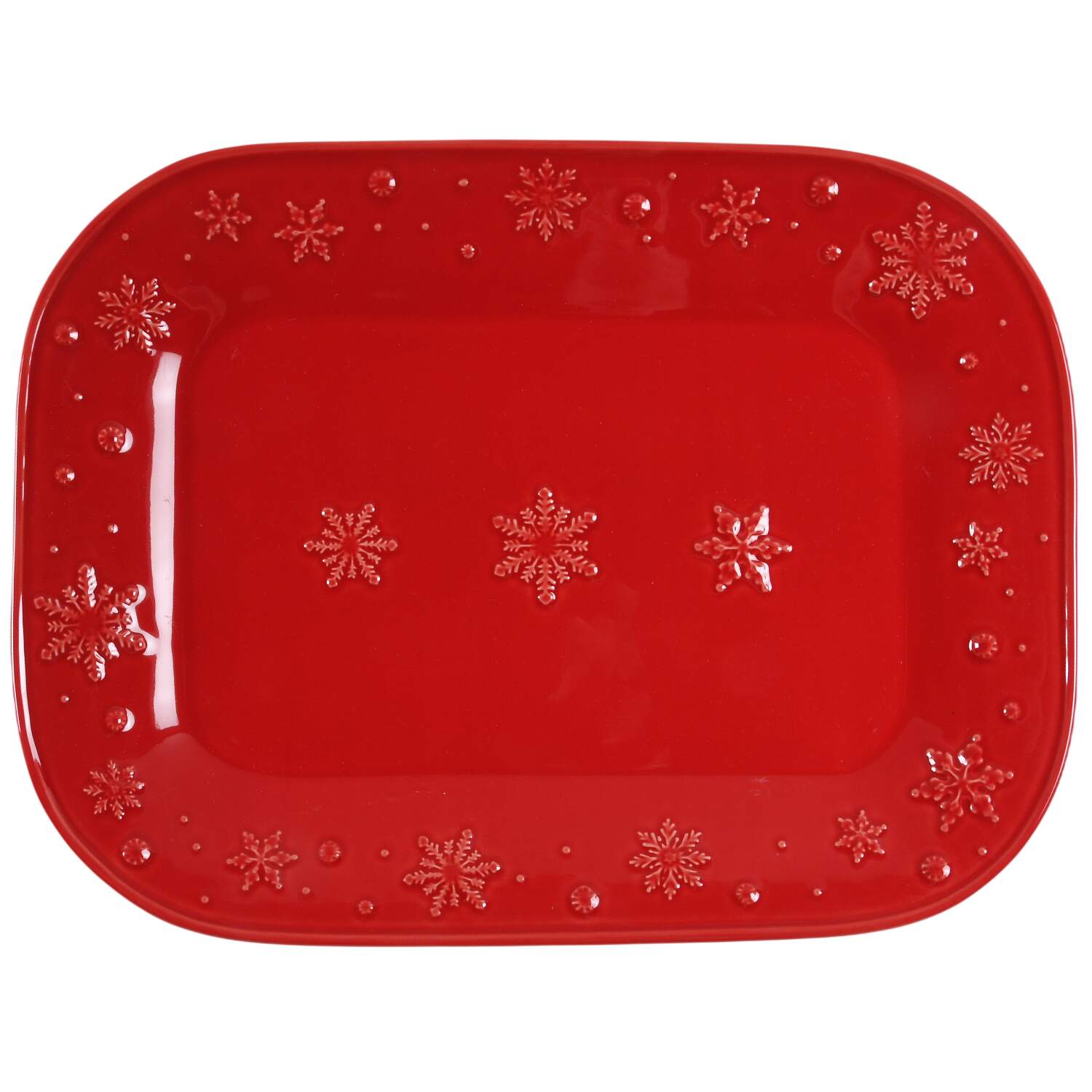 Snowflakes Red 16" Rectangular Serving Platter by Bordallo Pinheiro-1