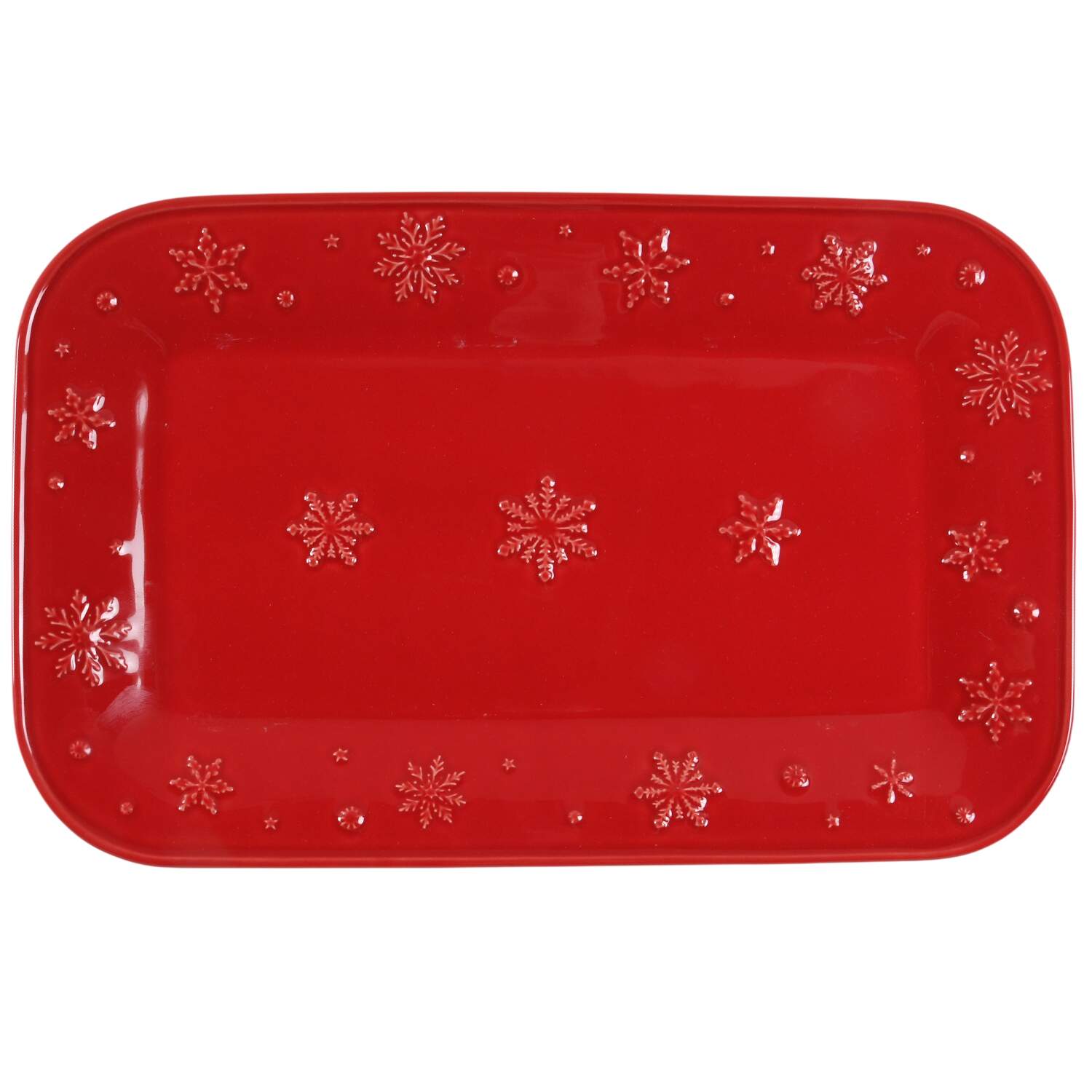 Snowflakes Red 13" Rectangular Serving Platter by Bordallo Pinheiro-1
