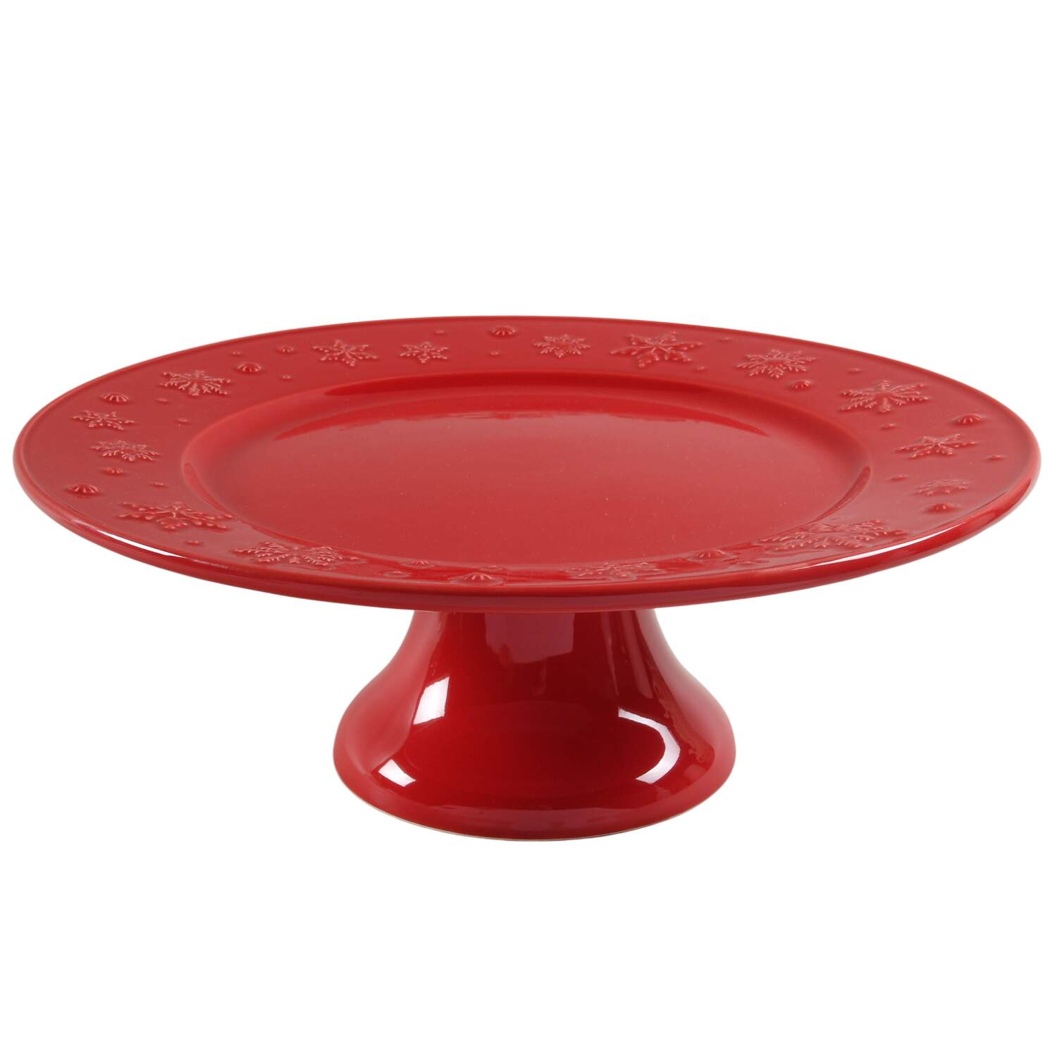 Snowflakes Red 13" Diameter Pedestal Cake Stand by Bordallo Pinheiro-1