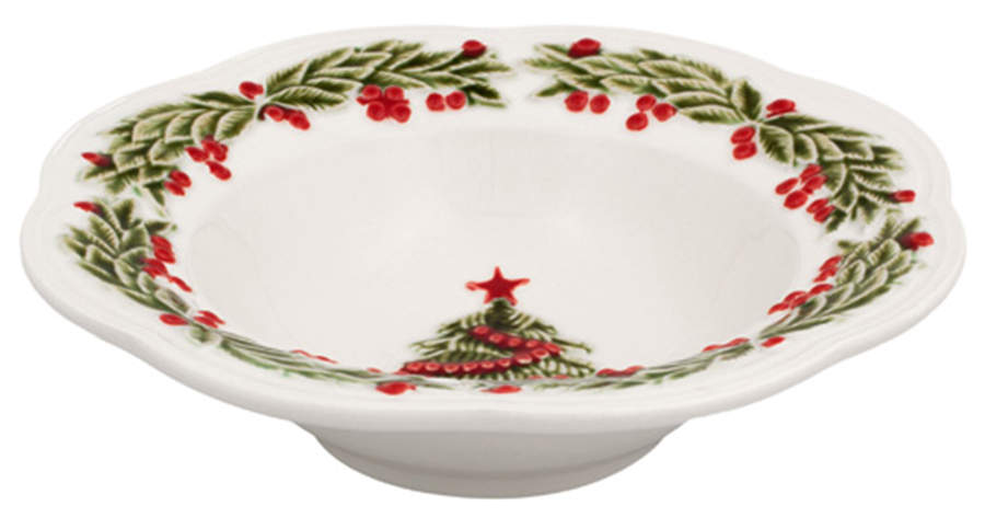 Christmas (Poinsettia) Decorated Soup/Cereal Bowl by Bordallo Pinheiro-1