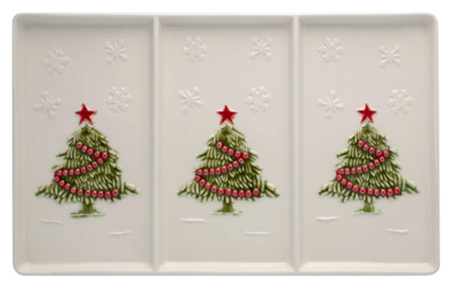 Christmas (Poinsettia) Decorated 3 Section Server by Bordallo Pinheiro-1