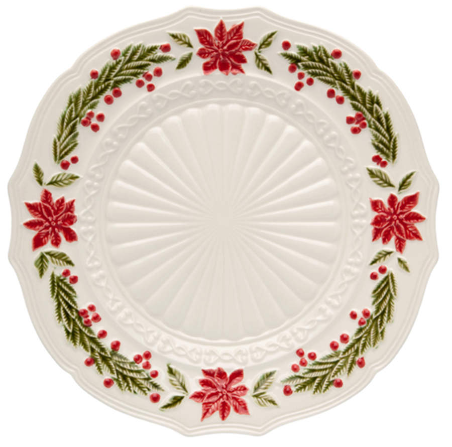 Christmas (Poinsettia) Decorated Service Plate (Charger) by Bordallo Pinheiro-1