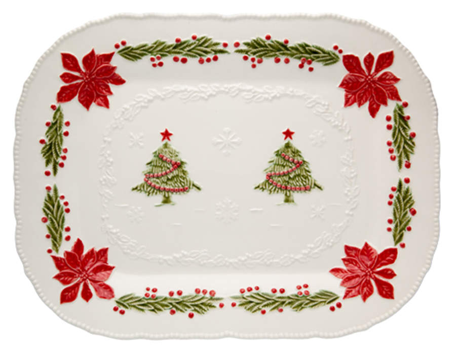 Christmas (Poinsettia) Decorated 18" Rectangular Serving Platter by Bordallo Pinheiro-1