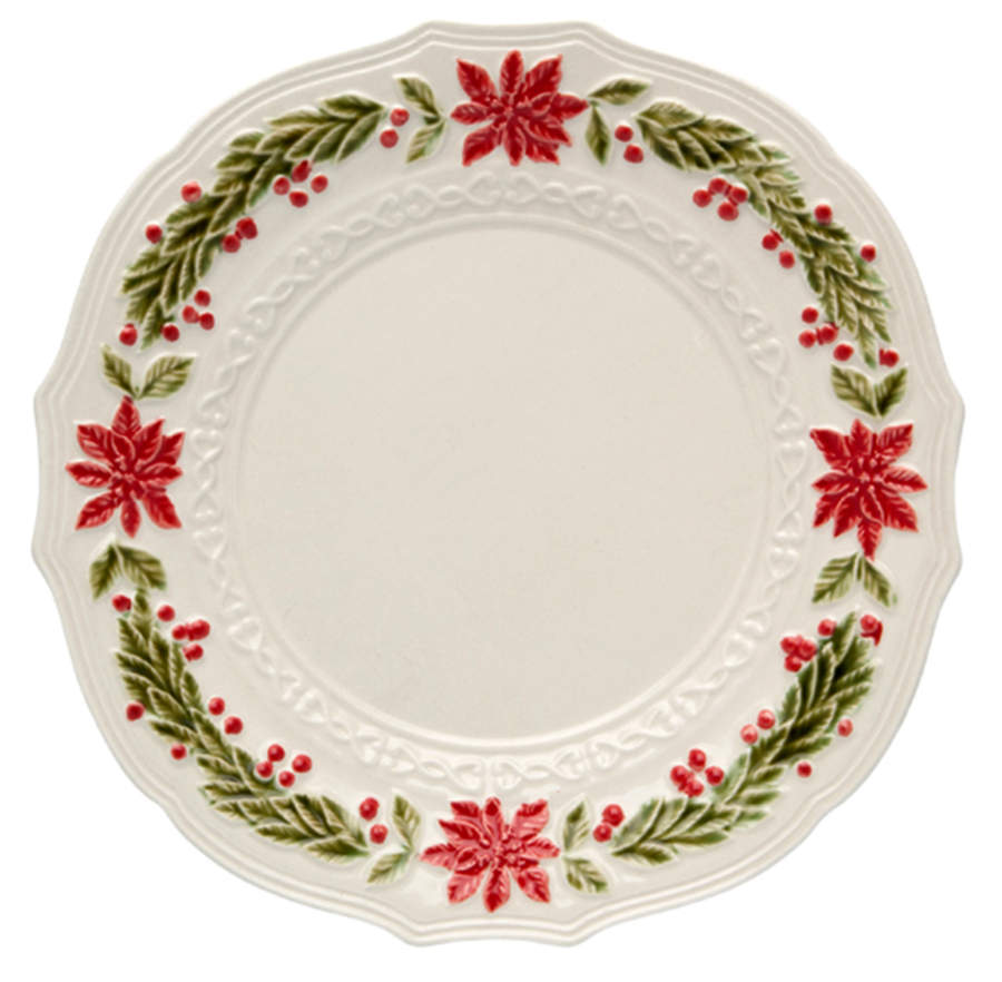 Christmas (Poinsettia) Decorated Dinner Plate by Bordallo Pinheiro-1