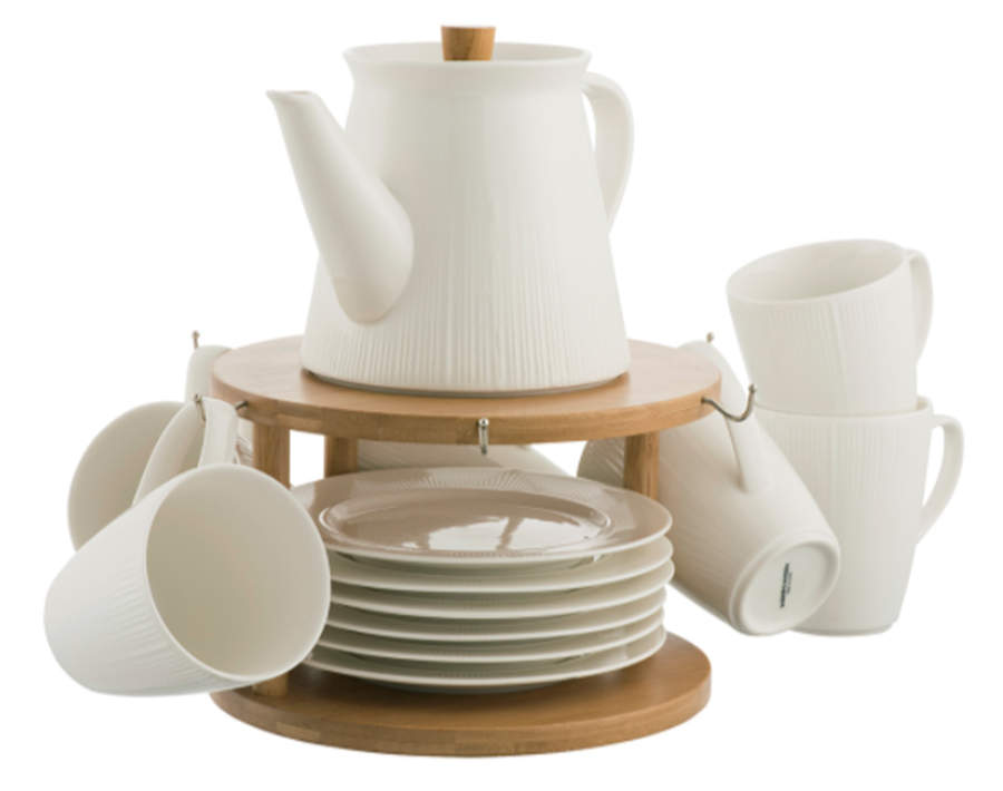 Pekoe (13 Pc) Tea Set with Wood Stand by Belleek Pottery (Ireland)-1