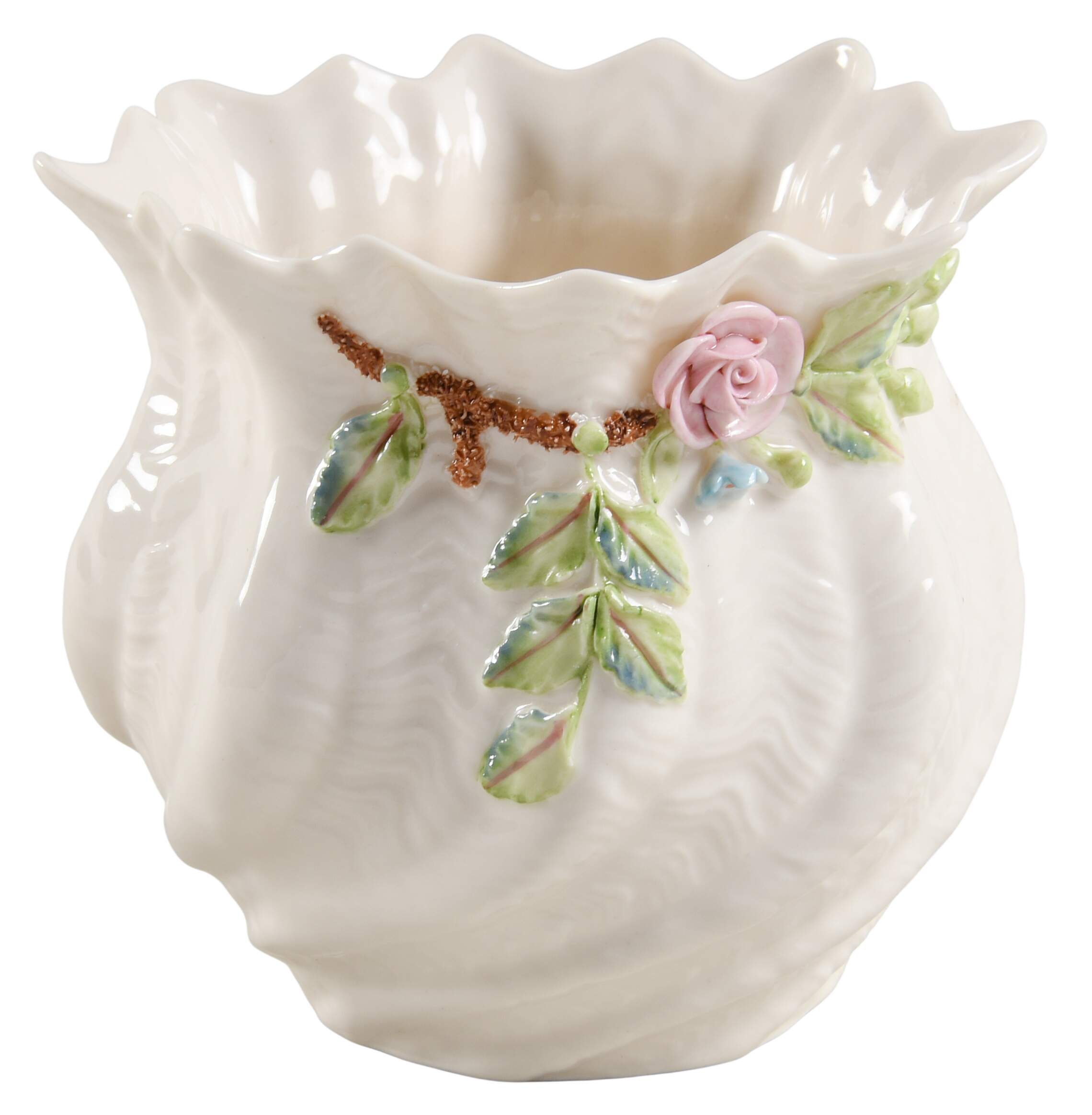 Flower Pot 4" Applied Floral Flower Pot by Belleek Pottery (Ireland)-1