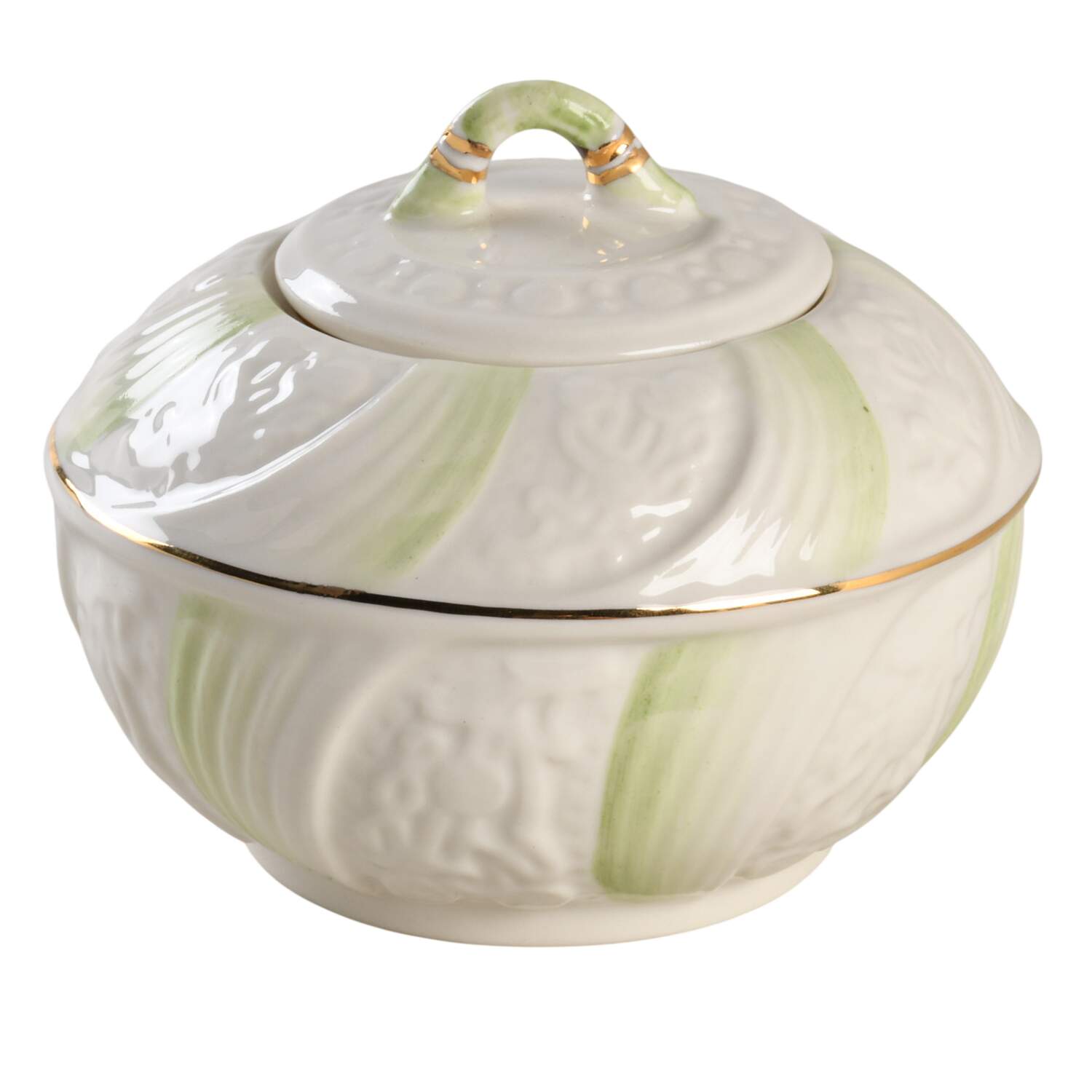 Celtic Green Sugar Bowl & Lid by Belleek Pottery (Ireland)-1